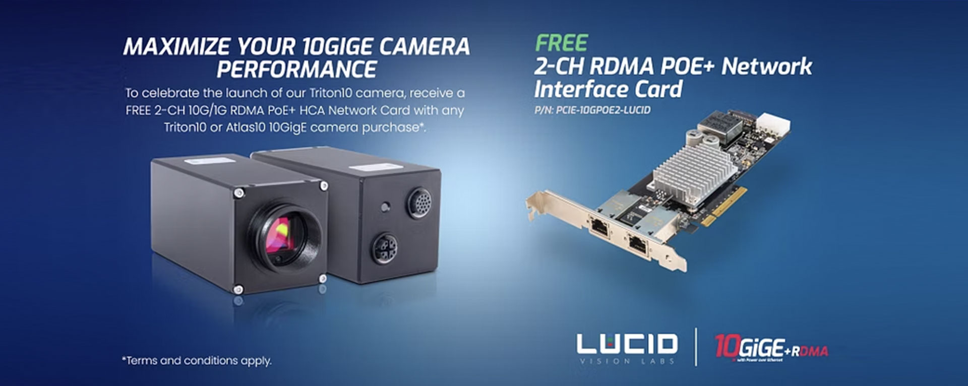 In omaggio una scheda di rete RDMA PoE+ con le telecamere LUCID Triton10 e Atlas10 10GigE